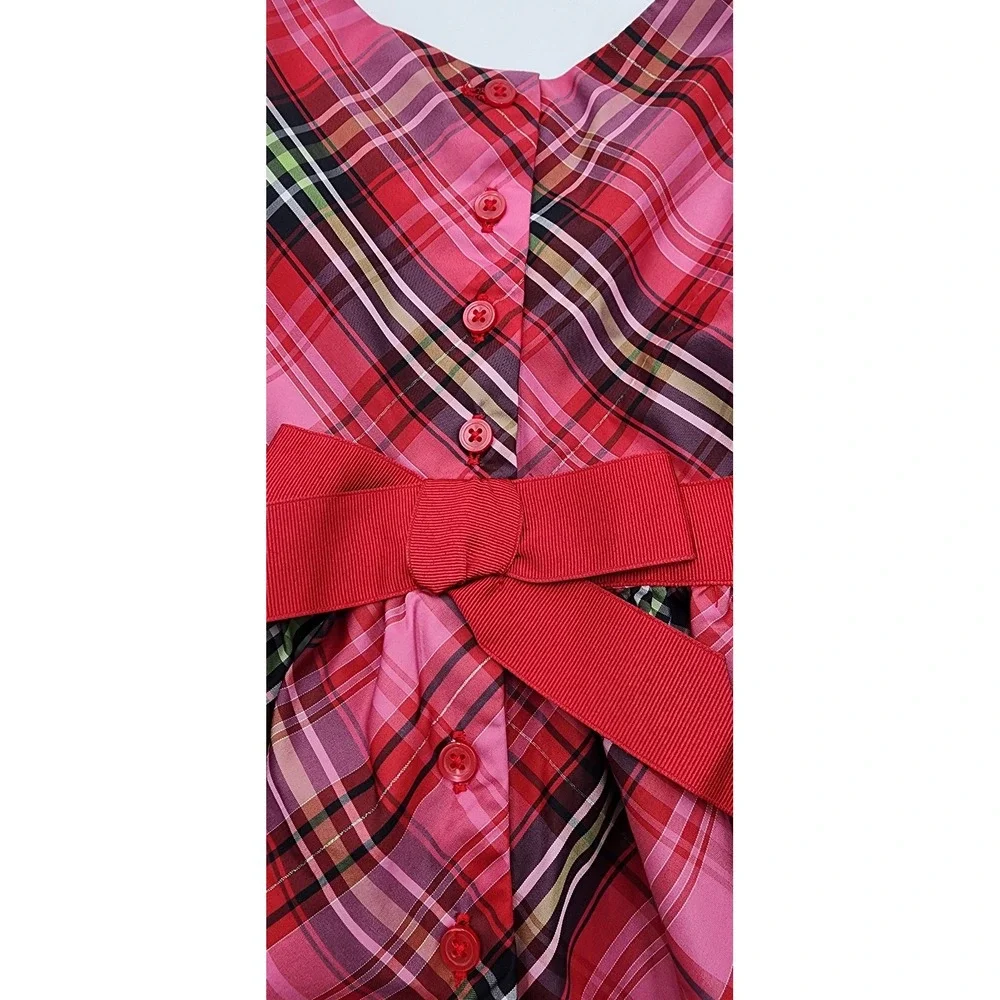 Vintage Gap Plaid Party Dress Toddler 4 Years Pink Red Holiday Bow Taffeta EXC